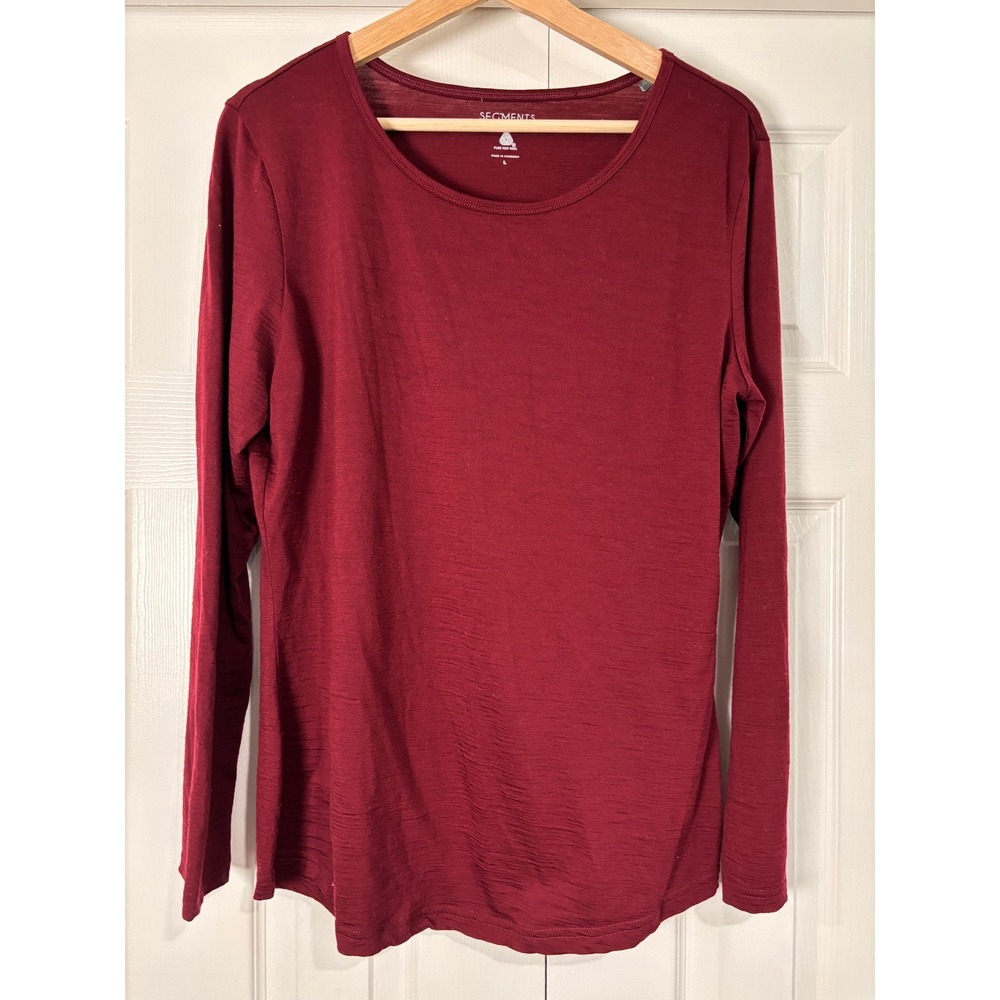 Seg'ments Womens 100% Merino Wool Long Sleeve Scoop Neck Top Burgundy Red Large
